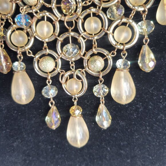 Gold Statement Formal Crystal-Like Beads & Faux Pearl Teardrop Accents Necklace - Picture 2 of 3